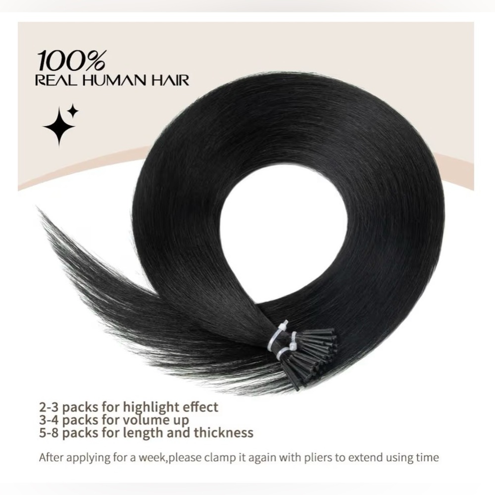 Tip Hair Extensions Human Hair, 16 InchNature Black Silky Straight christmas - Picture 3 of 6